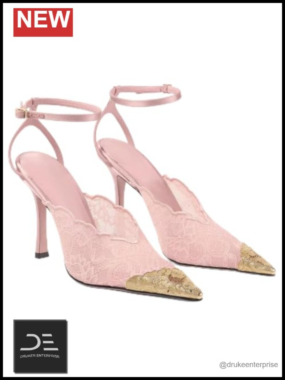 Sparkly Lace Pointed Toe Slingback Stiletto Heels for Women Wedding Party